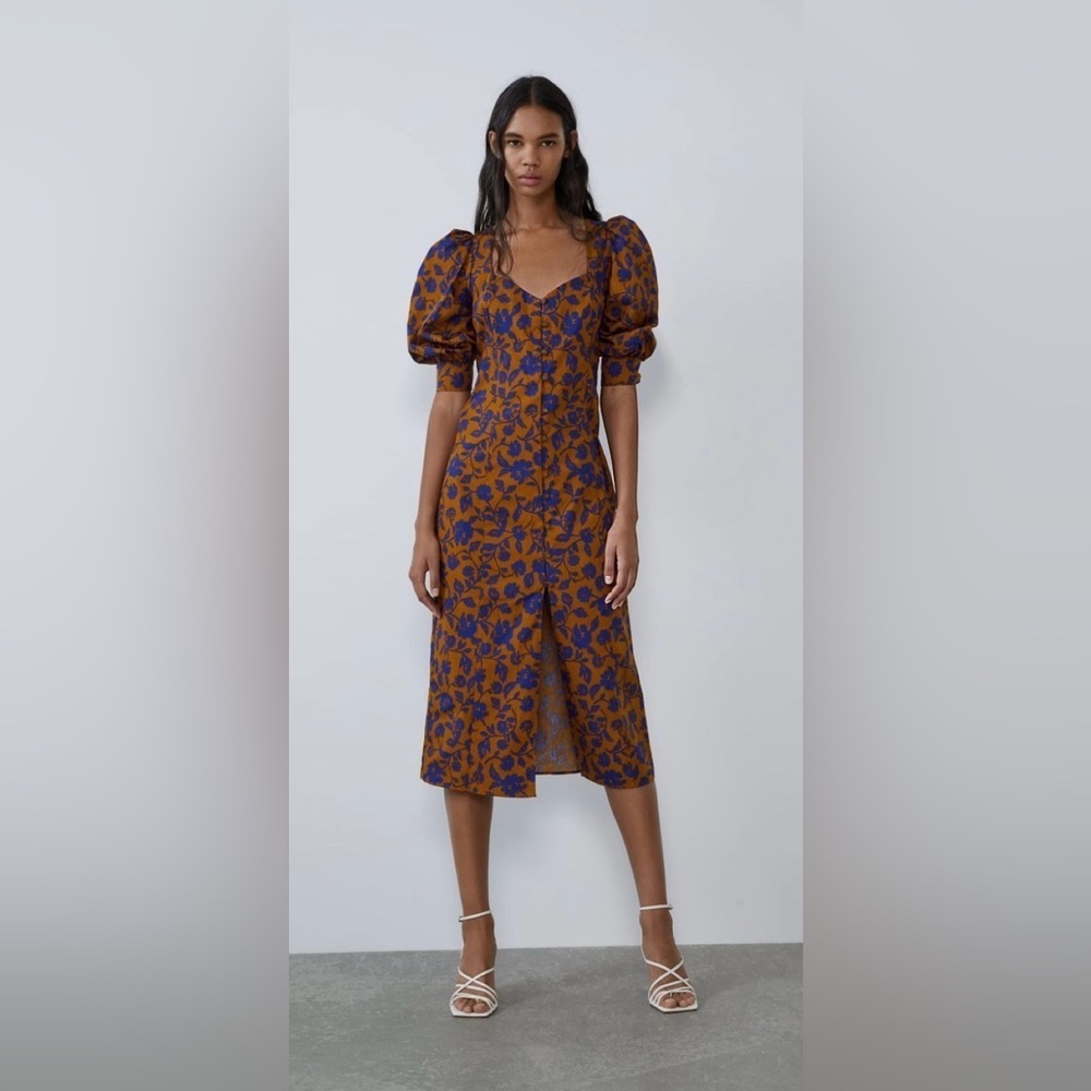 Zara Poplin long floral midi skirt dress